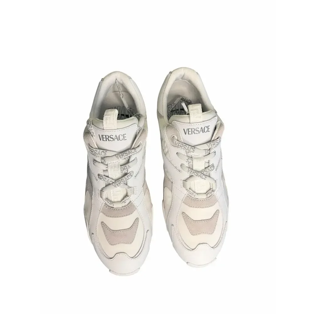 Versace NiB Galaxia Suede Trim Leather Fabric Sneakers in White Size 41